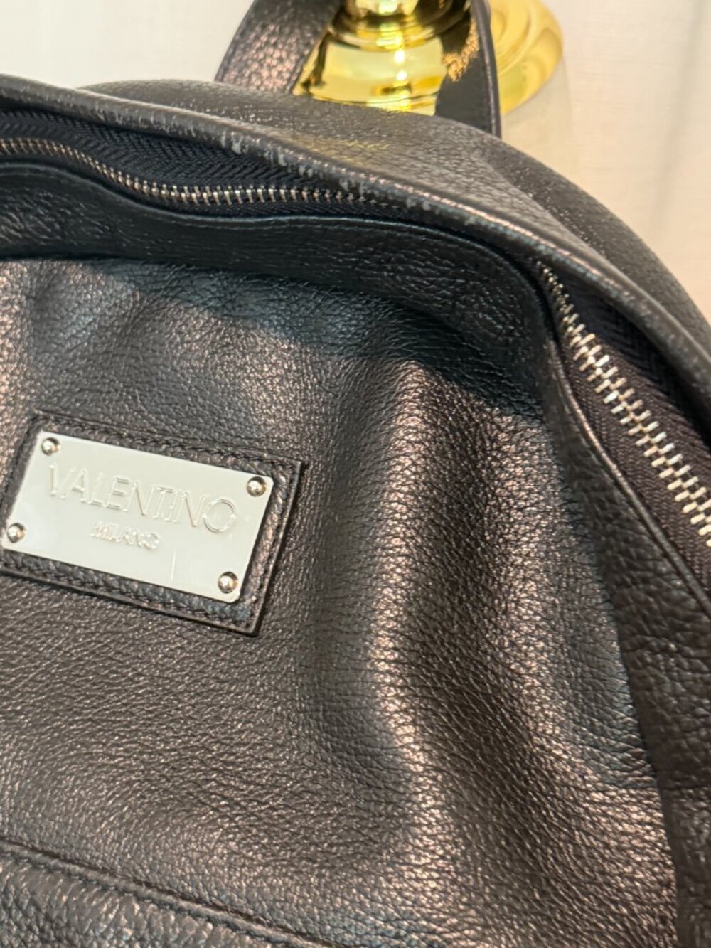 Valentino by Mario Valentino Black Pebbled Leather Backpack - Picture 7 of 12